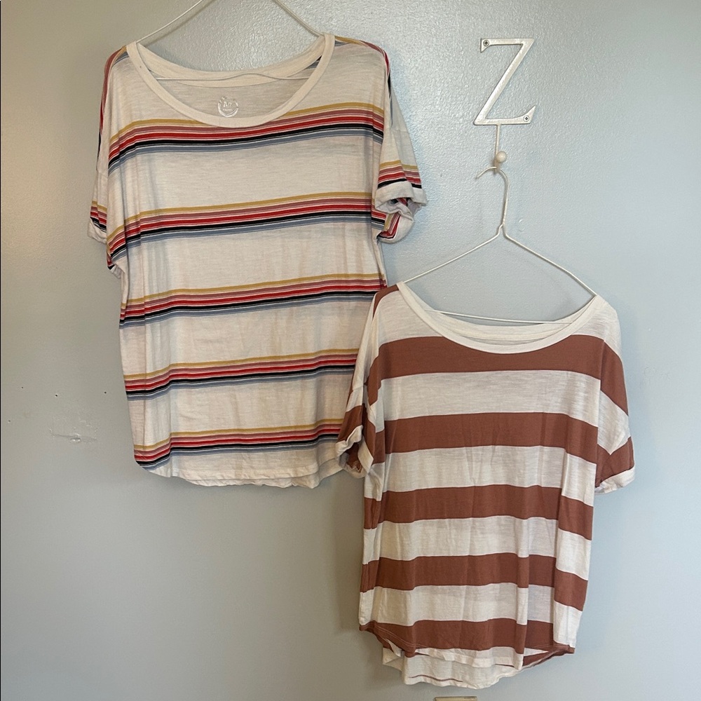 Maurices Women’s Tees - Multicolor and Brown Stripes